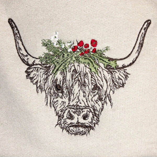 Christmas Highland Cow Embroidered Sweatshirt