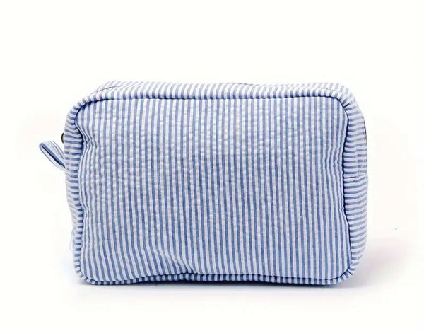 Seersucker Embroidered Monogram Cosmetic Bag